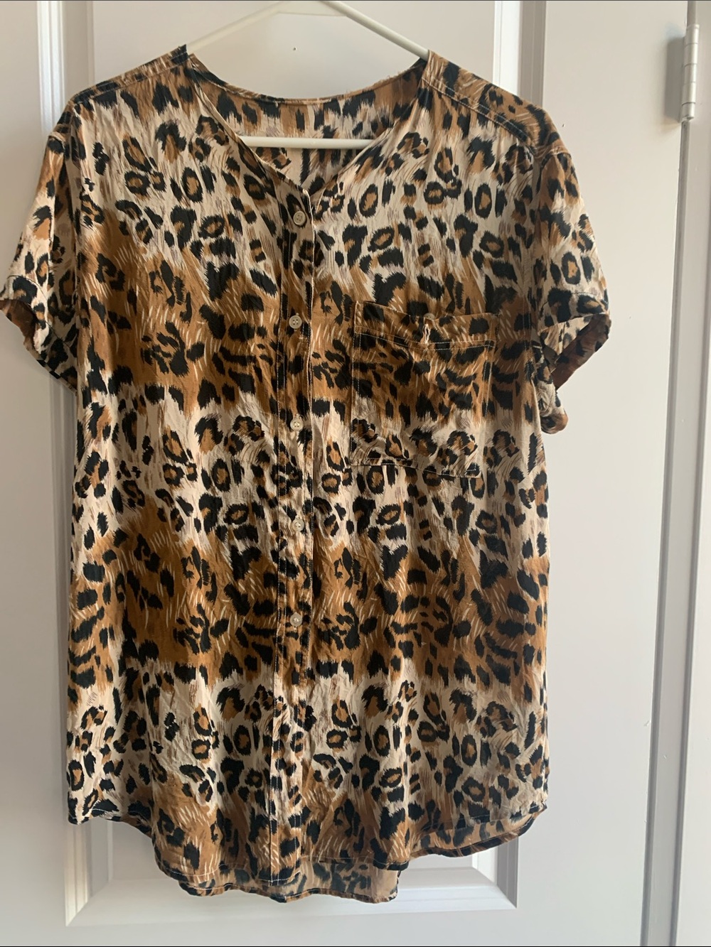 Source Unknown Leopard Print Short Sleeve Button-Down Top - Brown/Black/Cream